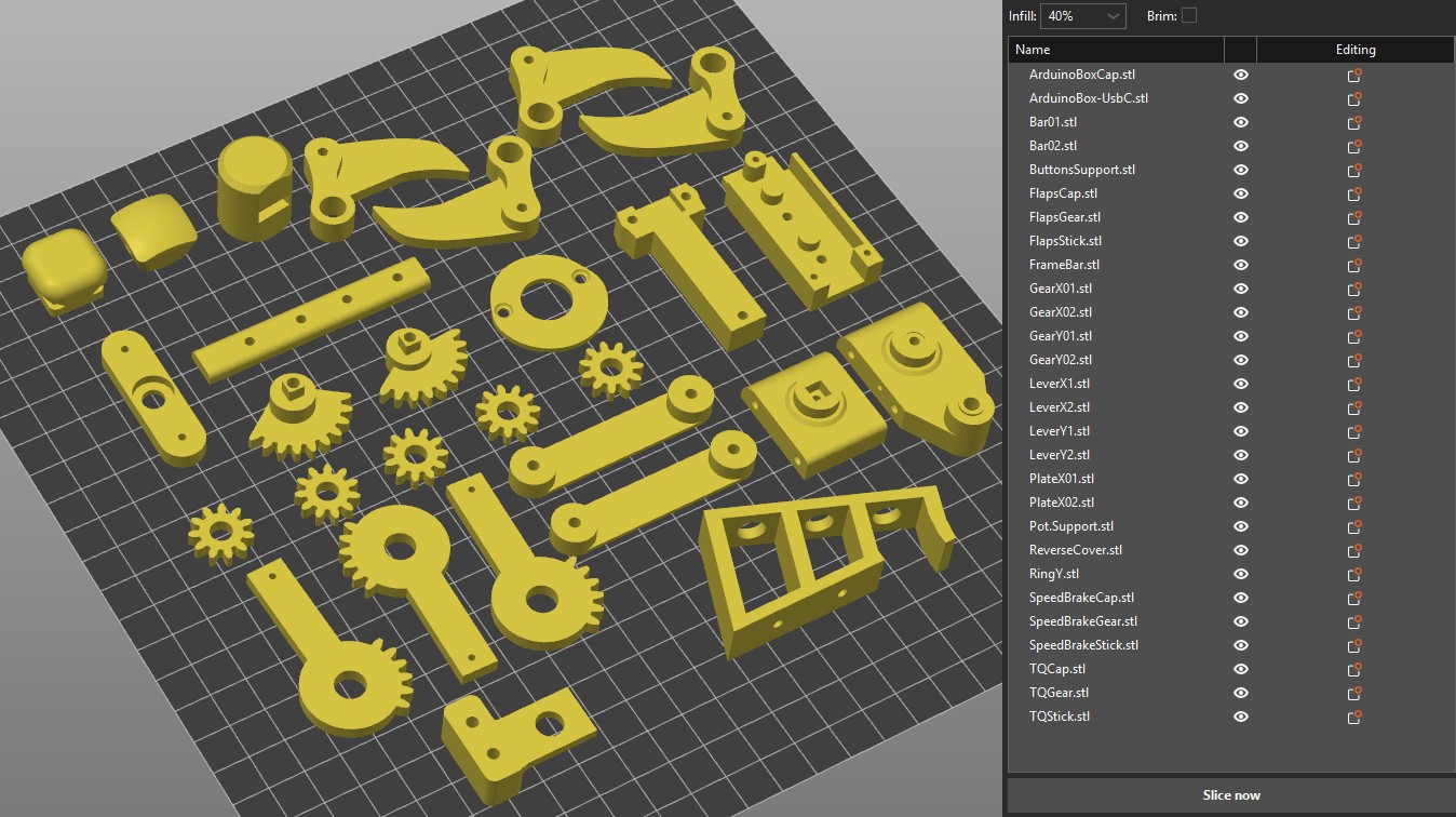 Slicer settings for 3D printable Airbus sidestick — view 1