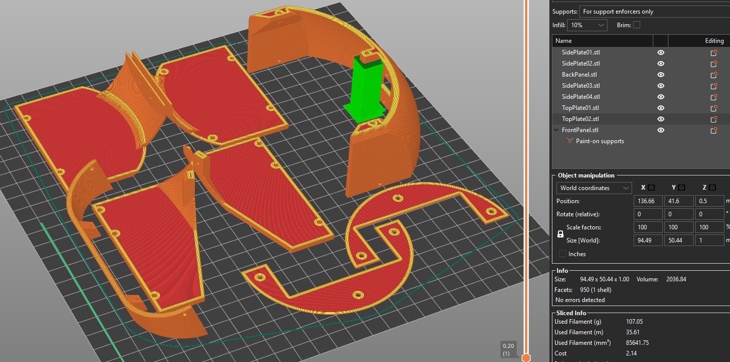 Slicer settings for 3D printable Airbus sidestick — view 2