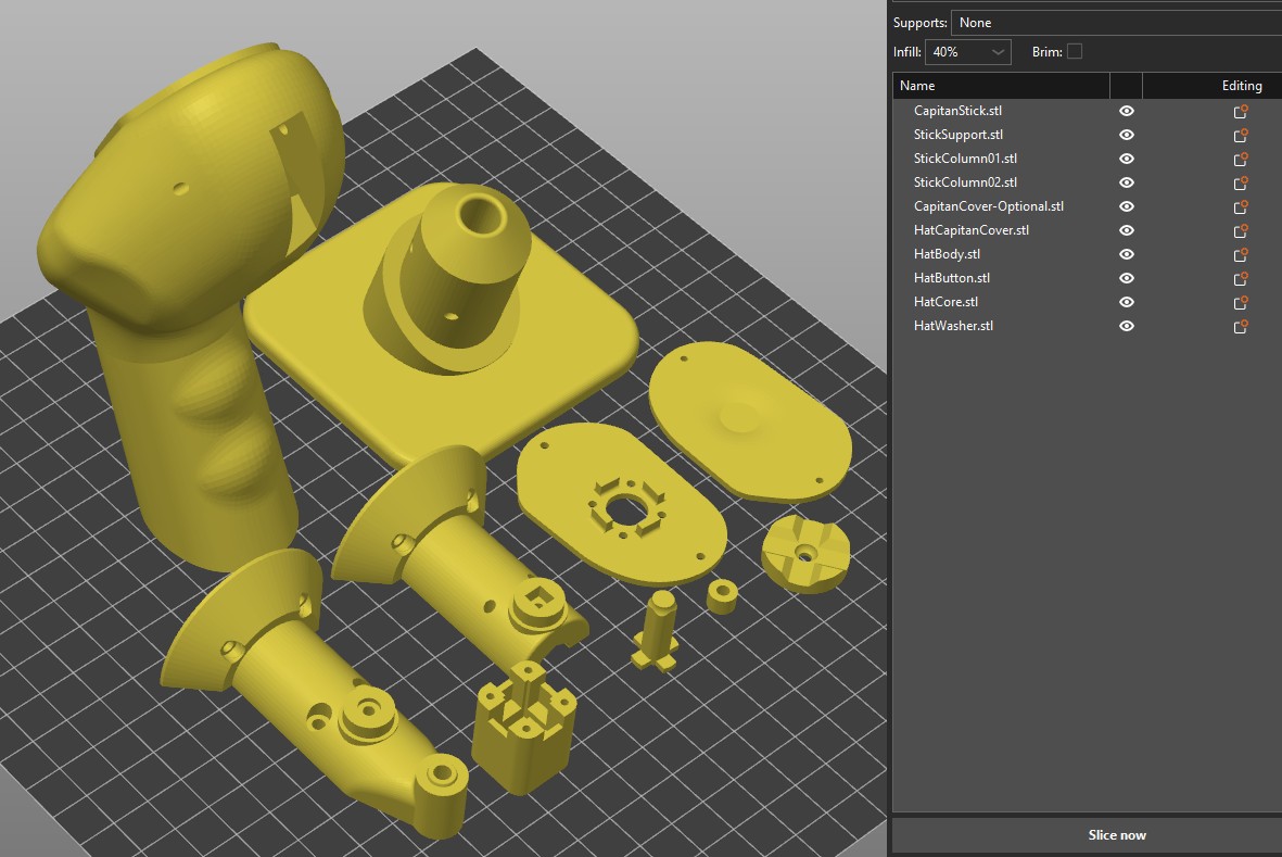 Slicer settings for 3D printable Airbus sidestick — view 3