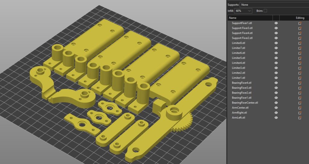 Slicer settings for 3D printable rudder pedals — view 1