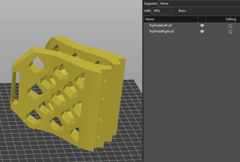 Slicer settings for 3D printable rudder pedals — view 2