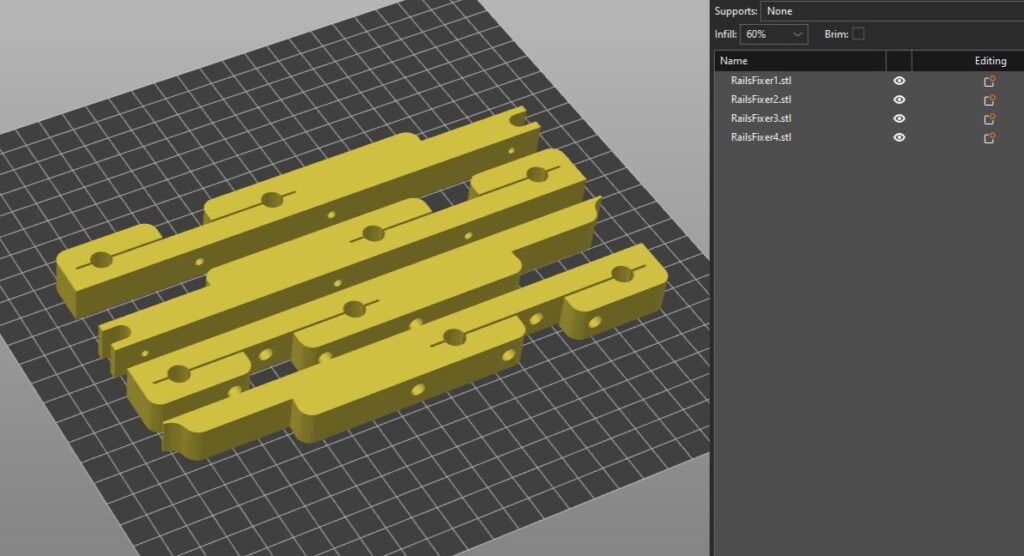 Slicer settings for 3D printable rudder pedals — view 3