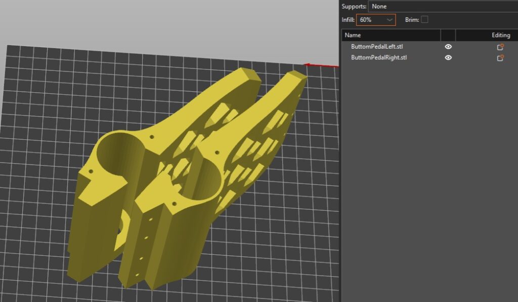 Slicer settings for 3D printable rudder pedals — view 6