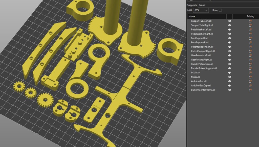 Slicer settings for 3D printable rudder pedals — view 7