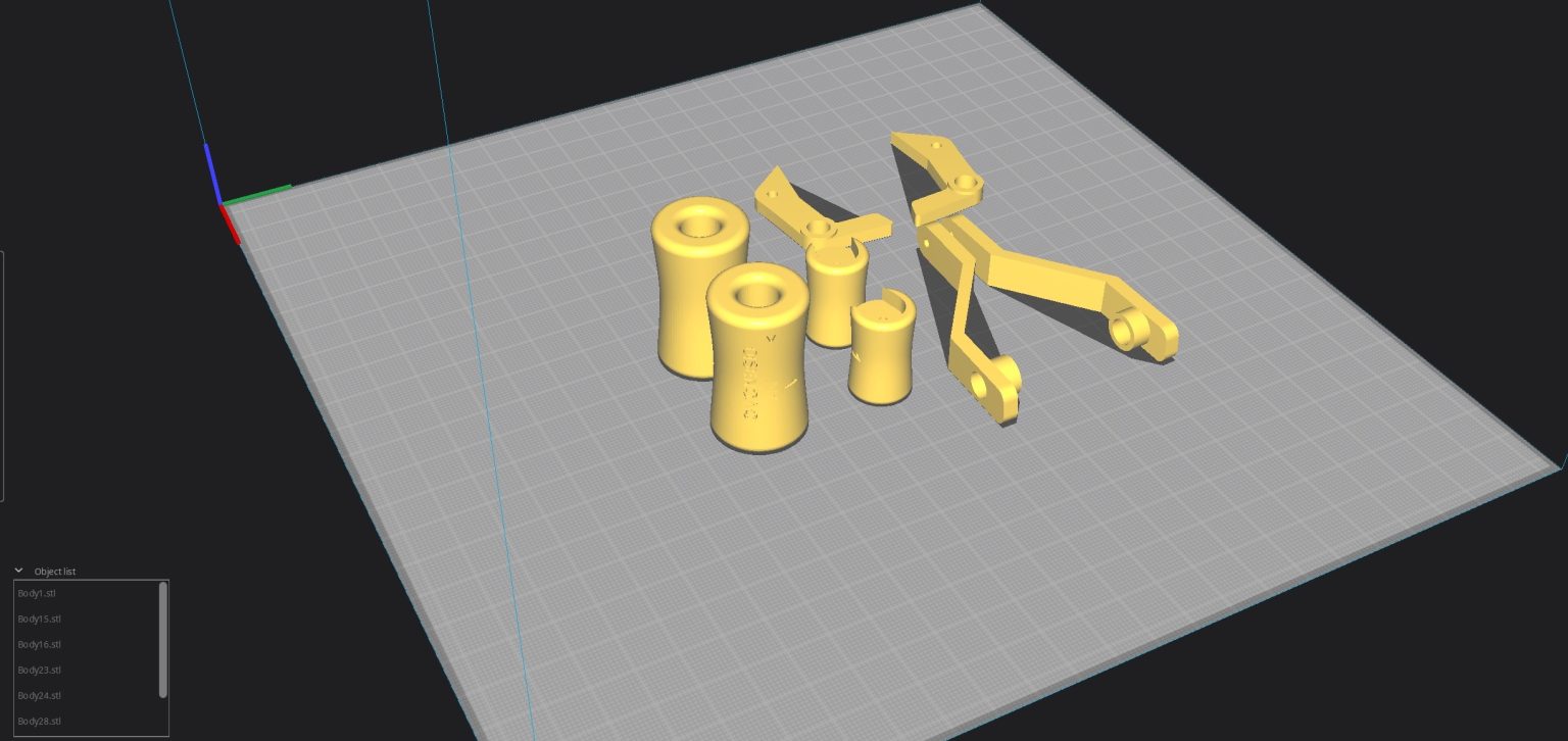 Slicer settings for 3D printable throttle quadrant (TQ) — view 1