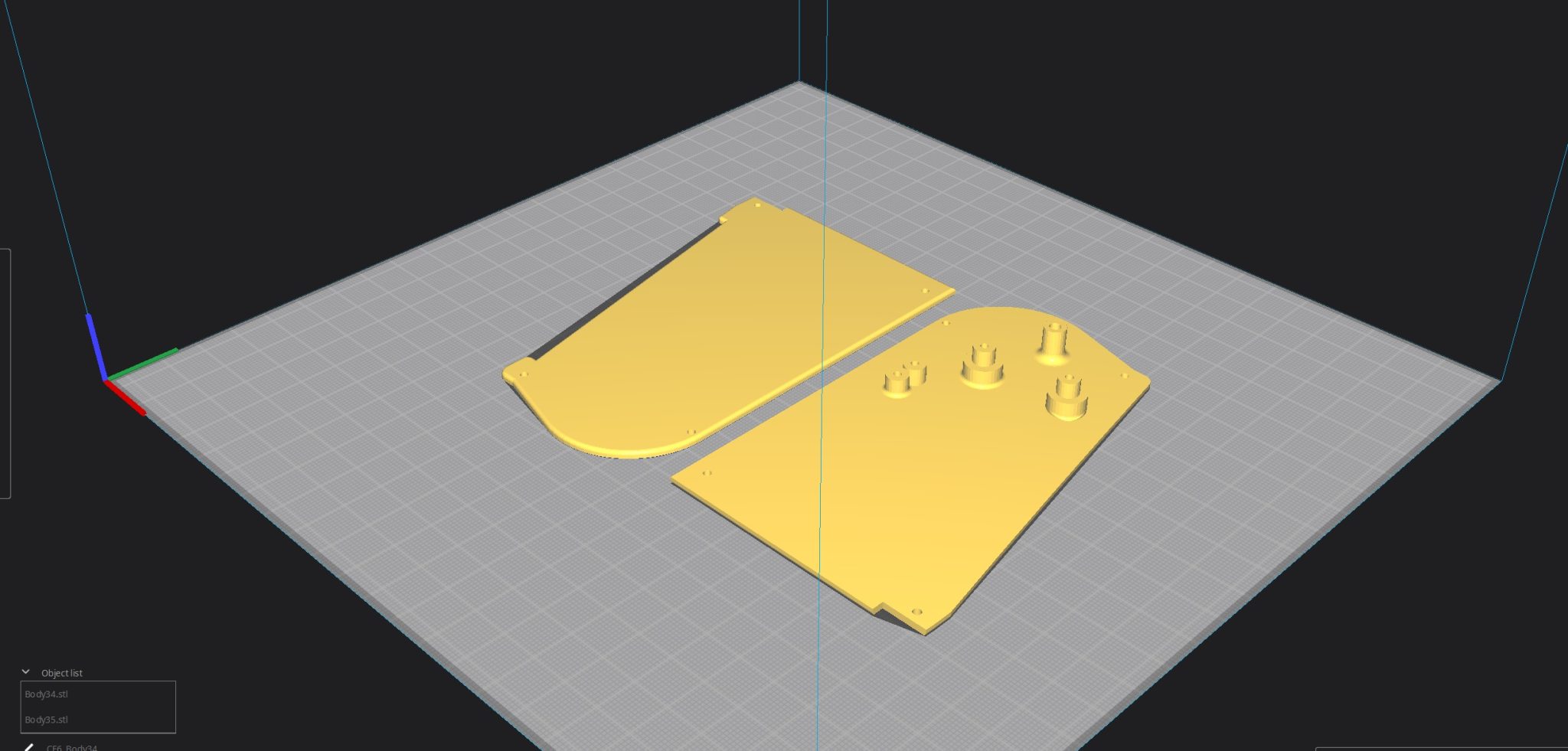 Slicer settings for 3D printable throttle quadrant — view 3