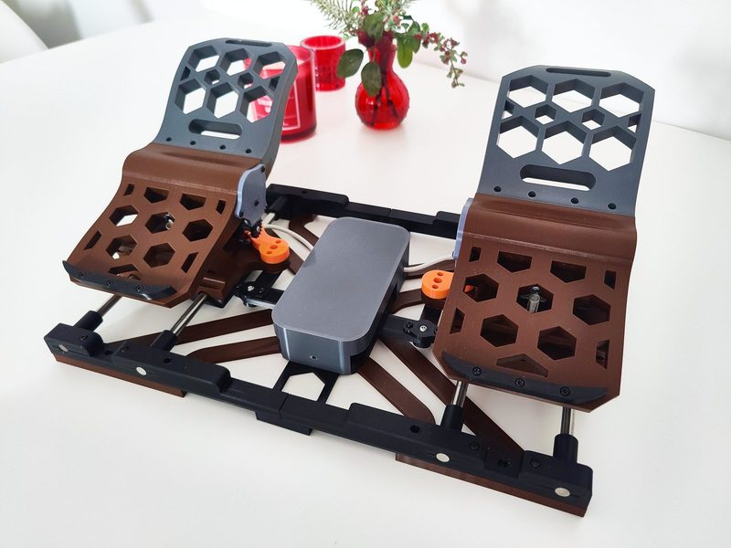 3D printable rudder pedals installed in home flight sim cockpit