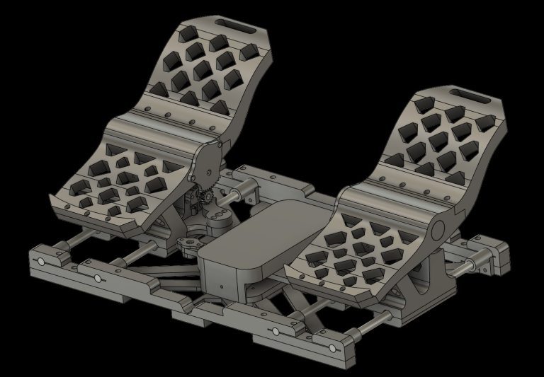 DIY 3D printable flight simulator rudder pedals — fully assembled side view