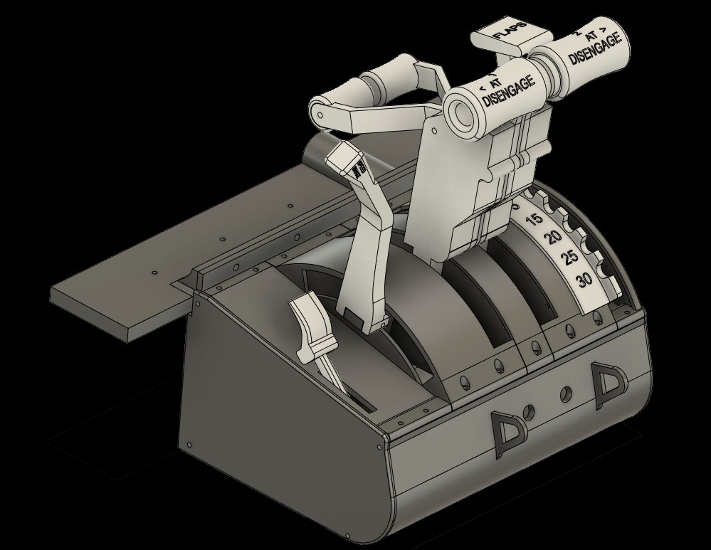 DIY 3D printable Boeing throttle quadrant (TQ) — fully assembled view
